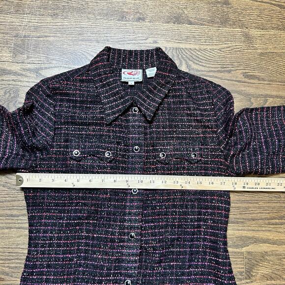 Roper Blazer Womens Small Black Pink Snap Button Up Pocket Jacket WesternRodeo - Picture 7 of 11